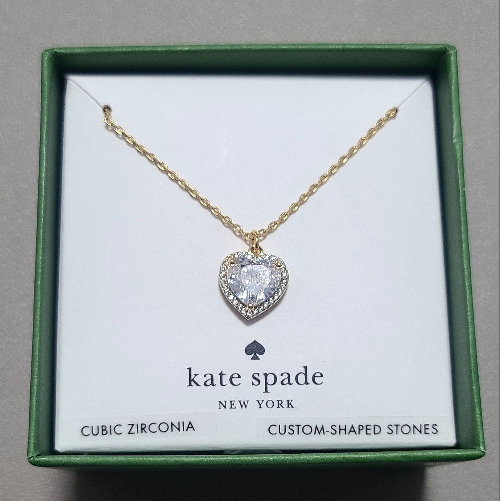 Kate Spade New York White Cubic Zirconia Heart Halo Pendant Necklace